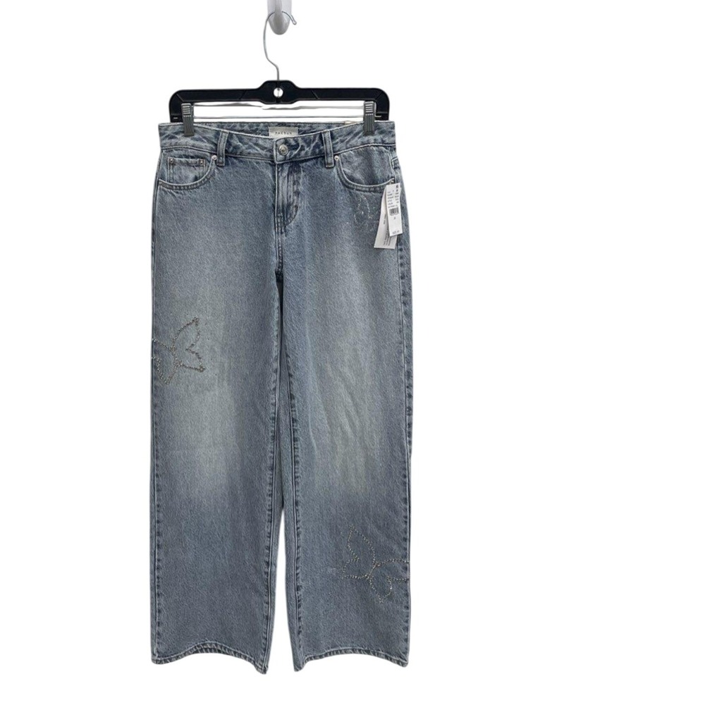 Pacsun Casey Low Rise Baggy Wide Leg Bedazzled Jeans Light Wash Blue Size 25 NWT